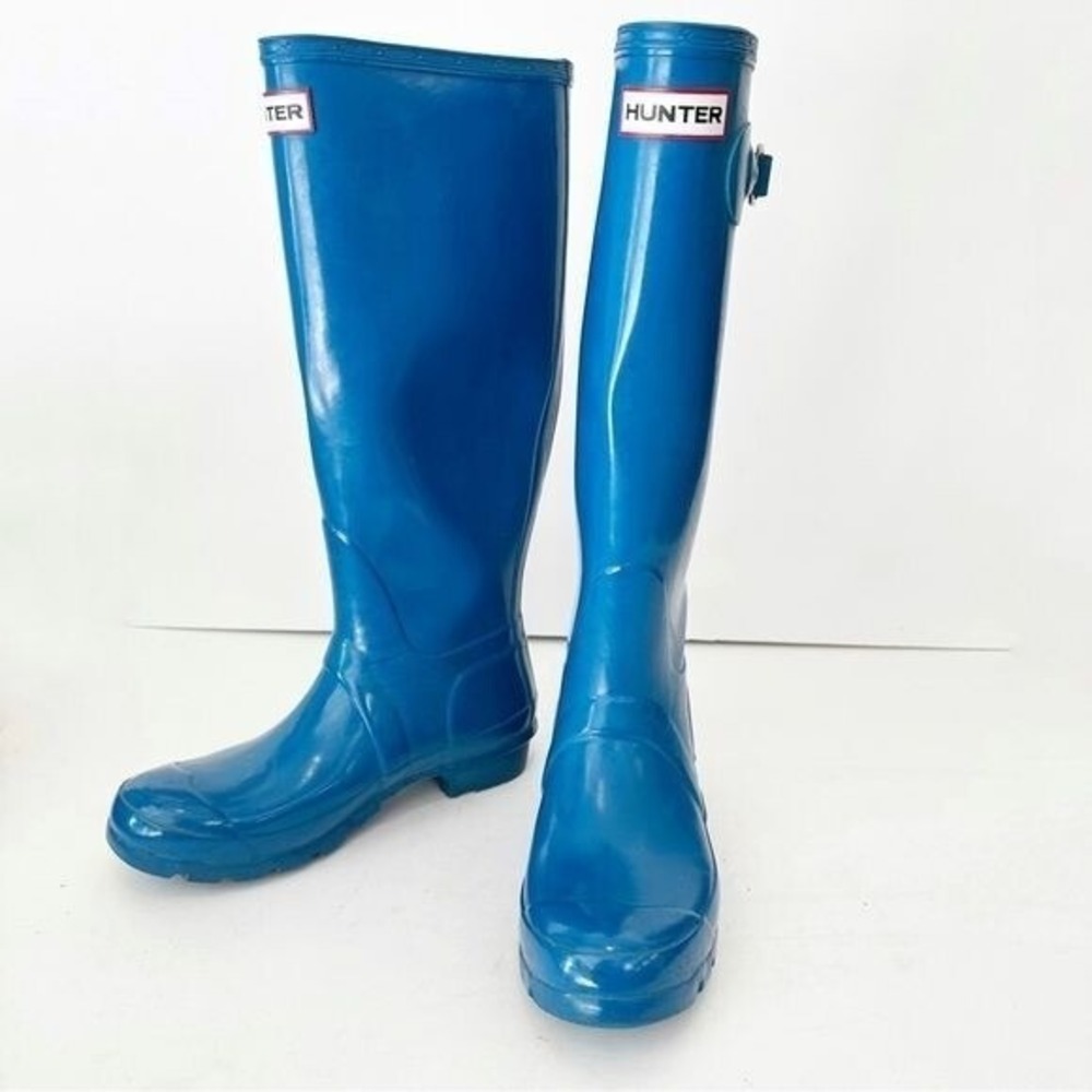 Hunter Original Tall Gloss Rain Boots Womens 6 Blue Waterproof Welly